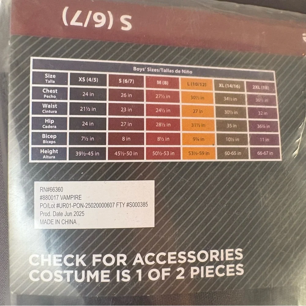 Vampire Boys Costume Size Small 6/7‎ Shirt Vest Cape Medallion New In Package